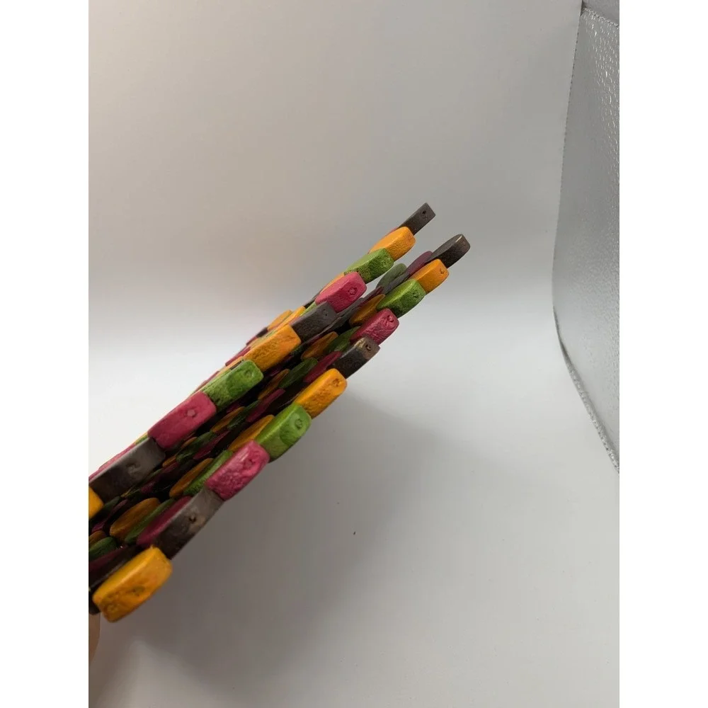 Wooden Bamboo Beaded Trivets Colorful Grannycore‎ Pot Holders 7 In X 7 In Boho